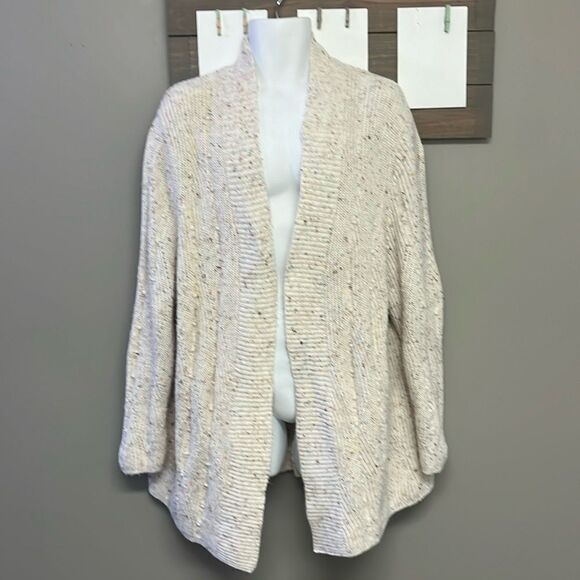 Talbots Cream Multi Speckled Raised Dots Oversized Open Front Cozy Knit Cardigan - Picture 1 of 12